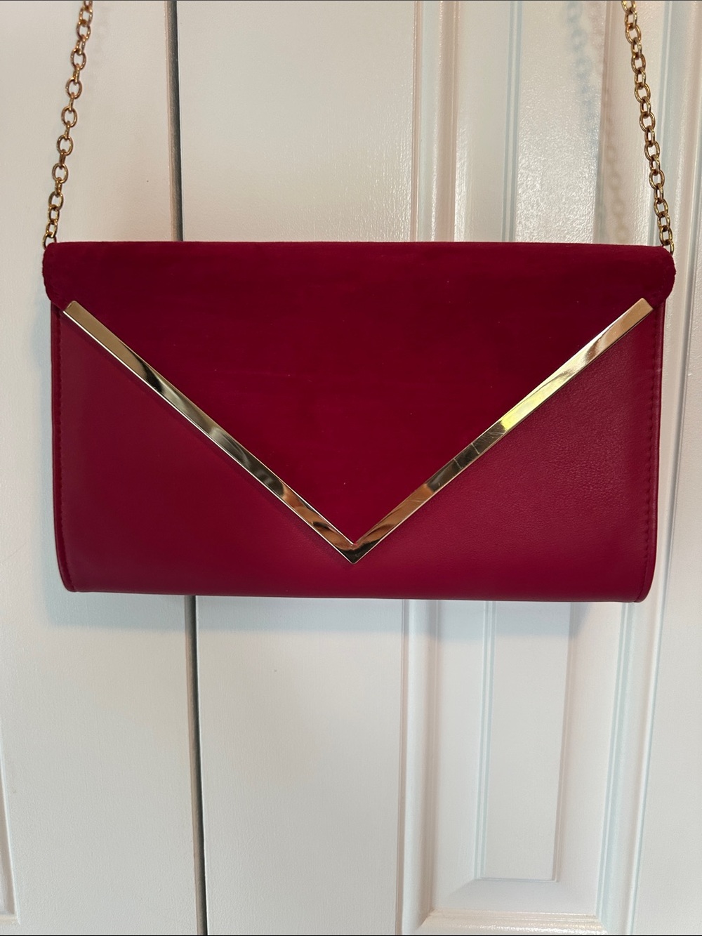 Aldo Wine-Red Envelope Clutch with Gold Chain